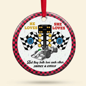 But They Both Love Each Other, Couple Gift, Personalized Ceramic Ornament, Racing Car Couple Ornament, Christmas Gift 02HUTI061023 - Ornament - GoDuckee
