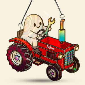 Cute Tractor Ghost Farmer Suncatcher - Personalized Gifts For Farmers 05pati110825 - Ornament - GoDuckee