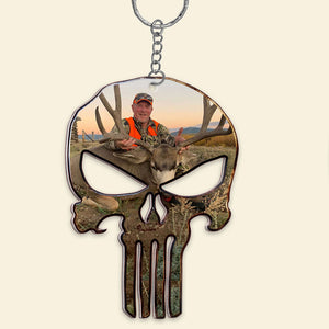 Custom Hunting Photo Keychain, Skull Shape, Gift For Hunting Lovers - Keychains - GoDuckee