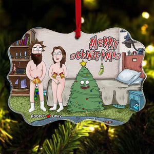 Personalized Gifts For Couple Medallion Ornament, Funny Cartoon Couple Merry Schwiftmas 03TOTI190724HG - Ornament - GoDuckee