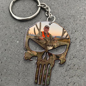 Custom Hunting Photo Keychain, Skull Shape, Gift For Hunting Lovers - Keychains - GoDuckee