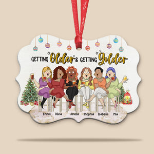 Getting Older And Getting Golder Personalized Chubby Friends Medallion Acrylic Ornament Gift For Besties - Ornament - GoDuckee