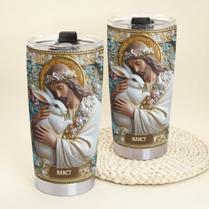 Personalized Gifts For Christian Tumbler, Jesus Hugs Bunny 04tgti180225 - Tumbler Cup - GoDuckee