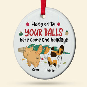 Hang On To Your Balls, Personalized Ornament, Gifts For Cat Lover - Ornament - GoDuckee