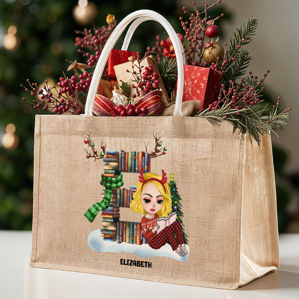 Personalized Gifts For Book Lover Alphabet Christmas Jute Tote Bag 04OHTI151124HH - Jute Tote Bag - GoDuckee