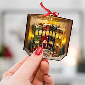 Book Town In A Jolly Christmas Night Acrylic Ornament, Personalized Gifts For Book Lovers 05qhti280825 - Ornament - GoDuckee