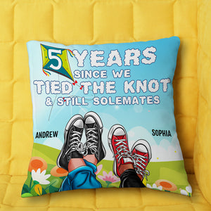 We Tied The Knot & Still Solemates, Personalized Square Pillow, Couple Shoes, Gift For Couple 01DNDT081222 - Pillow - GoDuckee