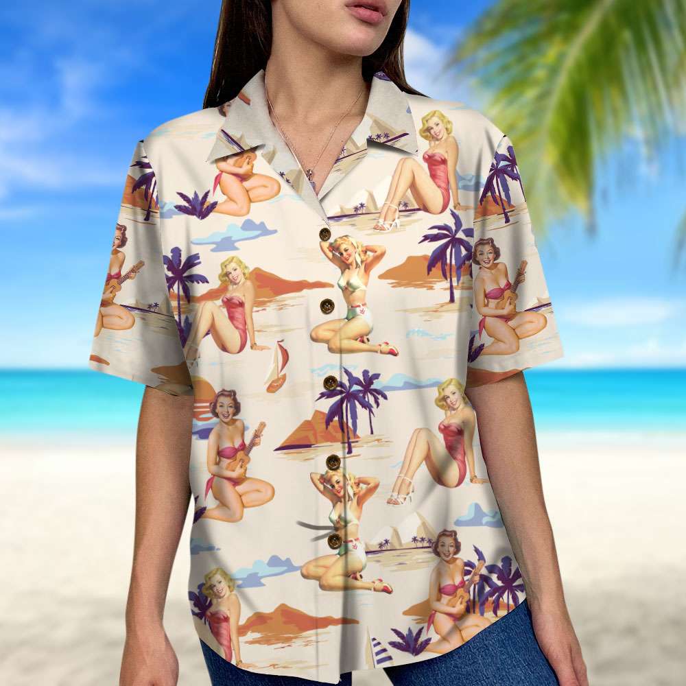 Pin Up Girl, Beach Girl Hawaiian Shirt, Summer Gift - GoDuckee