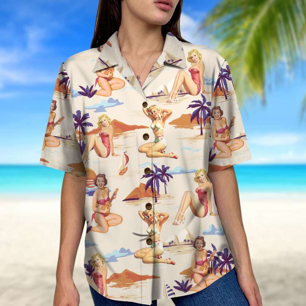 Pin Up Girl, Beach Girl Hawaiian Shirt, Summer Gift - Hawaiian Shirts - GoDuckee