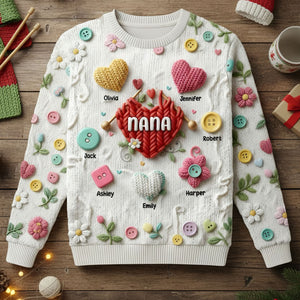 Grandma Knitting With Heart Sweater - Personalized Gifts For Grandma & Mom 01QHTI181025 - AOP Products - GoDuckee