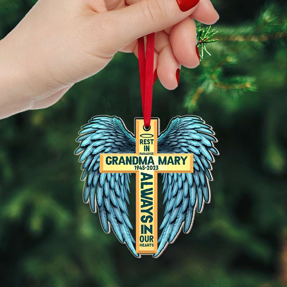 Rest In Paradise, Gift For Heaven, Personalized Acrylic Ornament, Angel Wings Ornament, Christmas Gift 01HUTI160923 - Ornament - GoDuckee