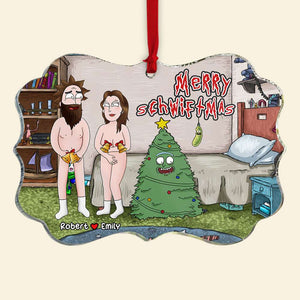 Personalized Gifts For Couple Medallion Ornament, Funny Cartoon Couple Merry Schwiftmas 03TOTI190724HG - Ornament - GoDuckee