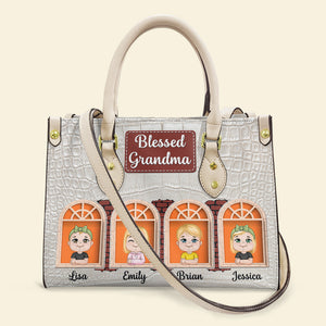 Blessed Grandma, Personalized Leather Bag, Grandkids From Window Leather Bag, Gift For Grandma - Leather Bag - GoDuckee