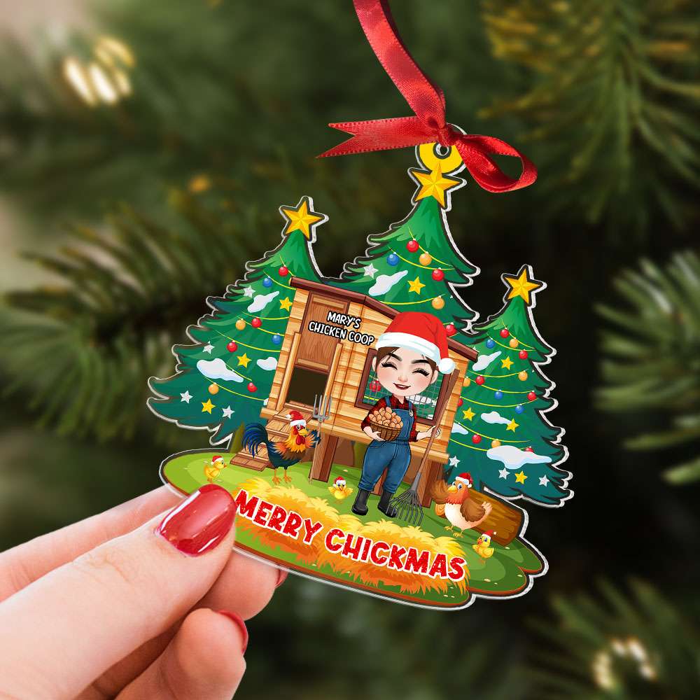 Merry Chickmas, Gift For Farmer, Personalized Acrylic Ornament, Chicken Coop Ornament, Christmas Gift TT - Ornament - GoDuckee