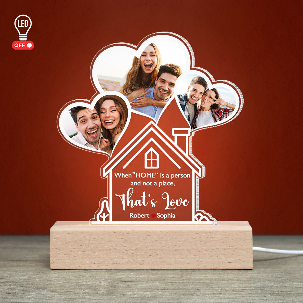 When "HOME" Is A Person And Not A Place, Couple Gift, Personalized Led Light, Custom Couple Photo Led Light - Led Night Light - GoDuckee