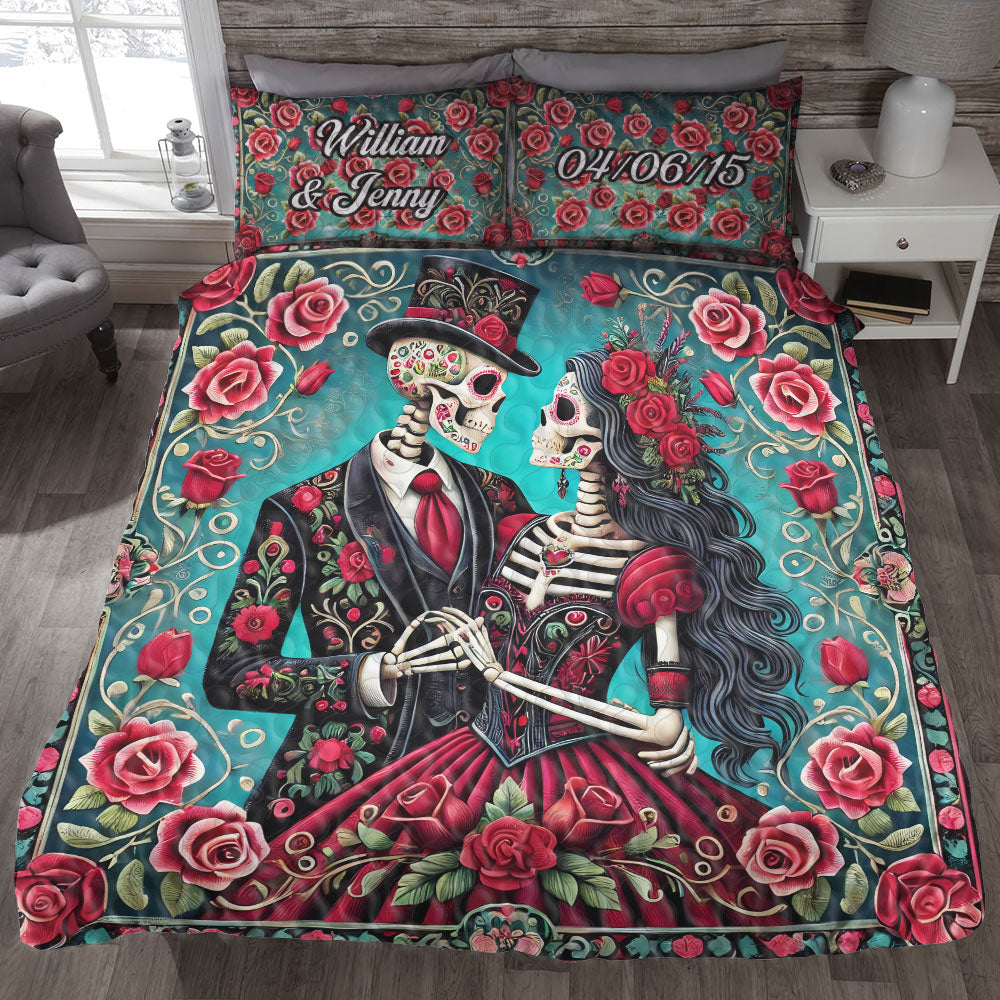 Personalized Gifts For Skull Couple Quilt Bedding Set Special Line 11xqti070125 - Blanket - GoDuckee