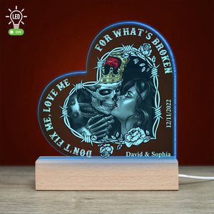 Don't Fix Me Love Me, Couple Kissing Gift, Personalized 3D Led Light Wooden Base - Led Night Light - GoDuckee