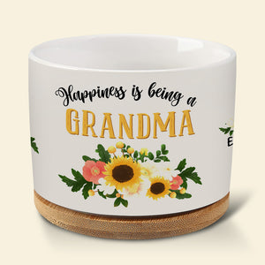 Happiness Is Being A Grandma Personalized Plant Pot Gift For Grandma - Plant Pot - GoDuckee