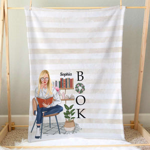 Reading Book Girl, Personalized Blanket, Book Girl, Gifts For Girl - Blanket - GoDuckee