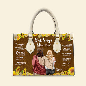 God Says You Are, Personalized Leather Bag, Never Alone, Gift For Woman - Leather Bag - GoDuckee