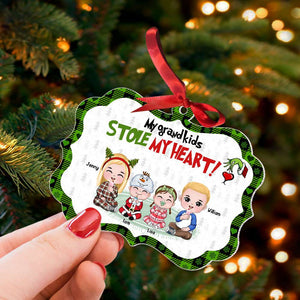 My Grandkids Stole My Heart, Gift For Family, Personalized Acrylic Ornament, Christmas Kids Ornament, Christmas Gift [UP TO 6 KIDS] - Ornament - GoDuckee