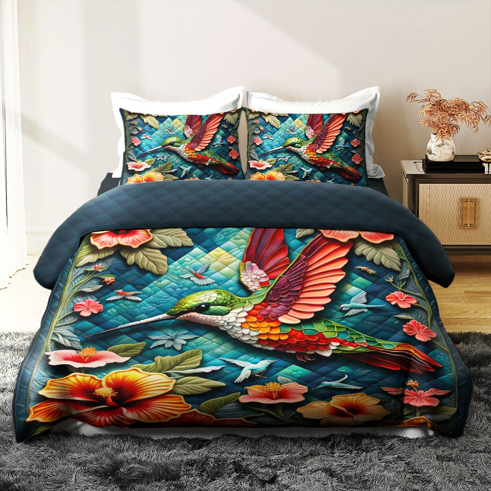 Gifts For Hummingbird Lover Quilt Bed Set 05huti180125 - Blanket - GoDuckee
