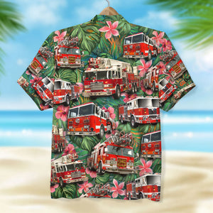 Fire Truck Hawaiian Shirt, Gift For Him, Gift For Fire Truck Lovers, Tropical Pattern (New) - Hawaiian Shirts - GoDuckee