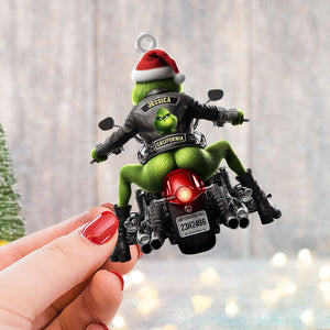 Personalized Christmas Gifts Green Monster On A Motorcycle Acrylic Ornament 02OHTI251124 - Ornament - GoDuckee