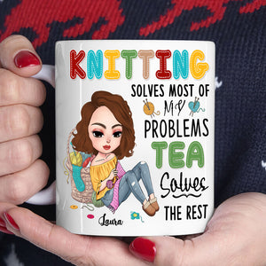 Personalized Gifts for Knitters, Custom Cartoon Characters with Yarn and Knitting White Mug 01TOTI060824HH - Coffee Mug - GoDuckee