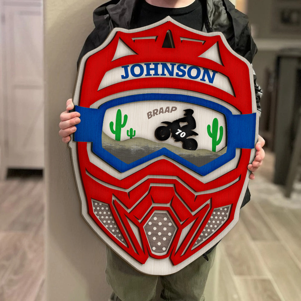 Braap Motocross Helmet Personalized Wooden Art Gift For Motocross Lovers - Wood Sign - GoDuckee
