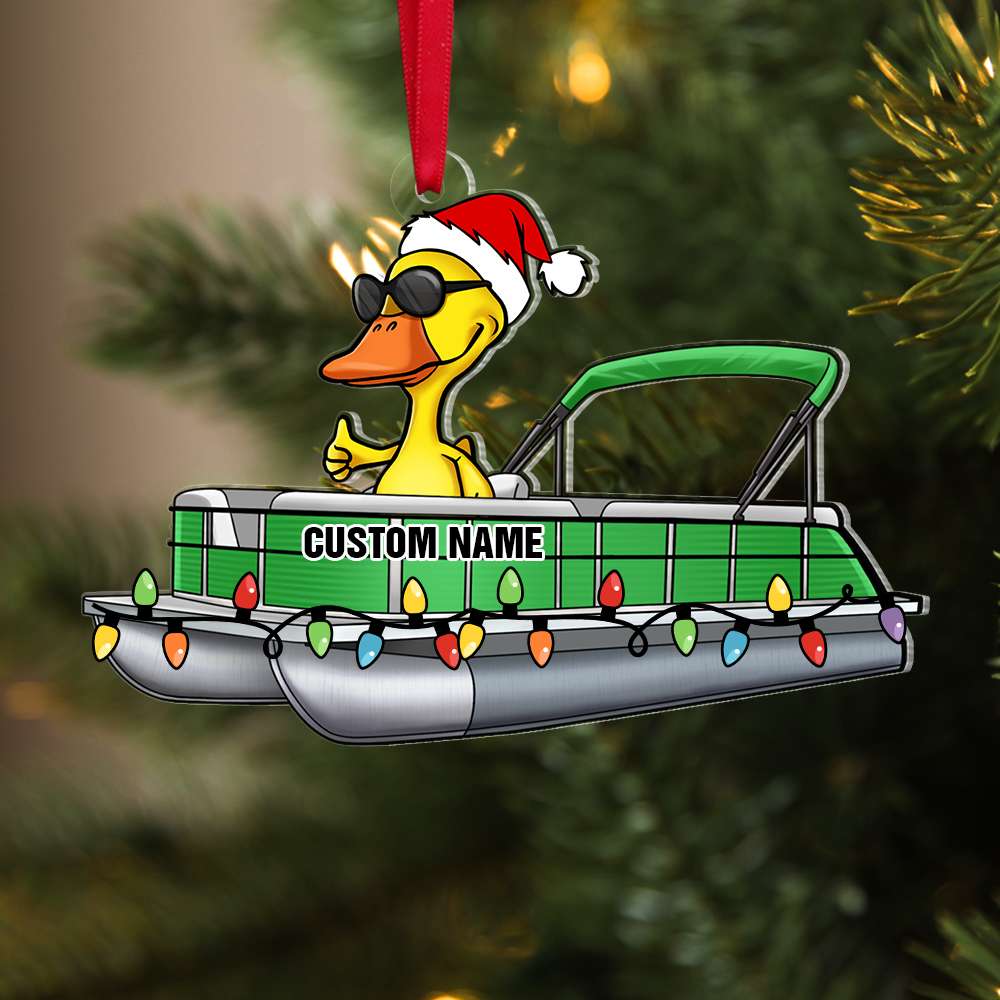 Pontoon Duck Jolly Holiday, Personalized Ornament, Christmas Gift, Christmas Tree Decoration For Pontoon Lovers - Ornament - GoDuckee