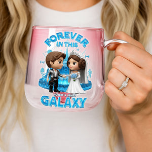 Galaxy Couple Glass Mug - Personalized Gifts For Couple 04ohti060625 - 3D Heart Glass Mug - GoDuckee