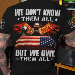 We Don't Know Them All But We Owe Them All, Personalized 3D AOP Shirt, Soldier Protecting American Flag 02acdt110823 - AOP Products - GoDuckee