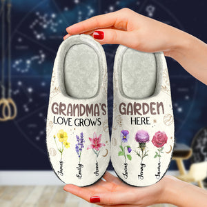 Grandma's Garden, Love Grows Here, Gift For Grandma, Personalized Home Slippers, Zodiac Flowers Slippers - Shoes - GoDuckee