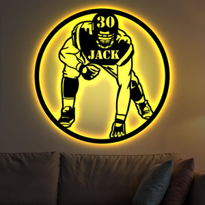 Gift For Football Lover, Personalized Metal Art Light, American Football Player Metal Art Light - - GoDuckee