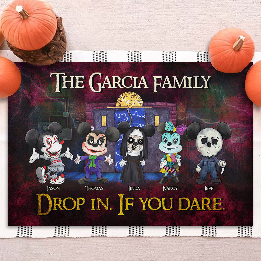 Drop In if You Dare 01QHDT080923 Personalized Doormat, Gifts For Horror Family - Doormat - GoDuckee