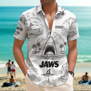 Shark Toile De Jouy Style Hawaiian Shirt - Personalized Gifts For Movie Lovers 02namg150725 - Hawaiian Shirts - GoDuckee