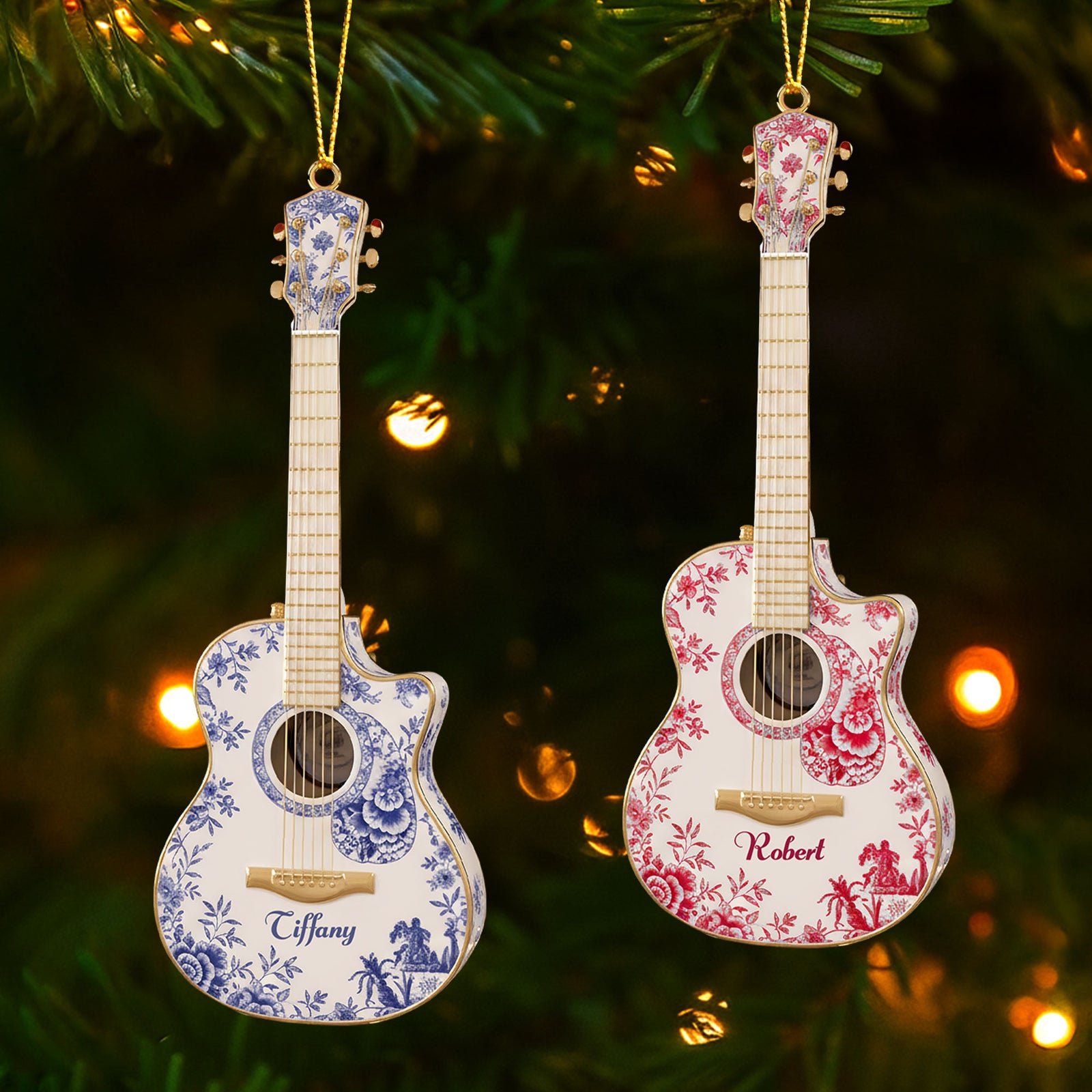 Guitar Toile de Jouy Ornament - Personalized Gifts For Guitar Lovers 04pgti260925 - Ornament - GoDuckee