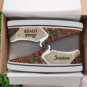 Gift For Book Lover, Personalized Slip On Shoes, Book Lover Shoes Custom Name - Shoes - GoDuckee
