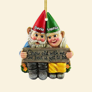 Grow Old With Me, The Best Is Yet To Be, Couple Gift, Personalized Acrylic Ornament, Old Garden Gnome Couple Ornament, Christmas Gift - Ornament - GoDuckee