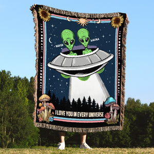 I Love You In Every Universe, Couple Gift, Personalized Woven Blanket, Alien Couple Blanket - Blanket - GoDuckee