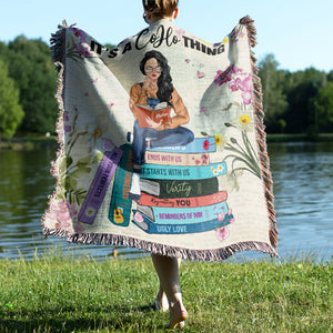 Gift For Book Lover, Personalized Woven Blanket, Girl Reading Book Blanket 02HUHN230923TM - Blanket - GoDuckee