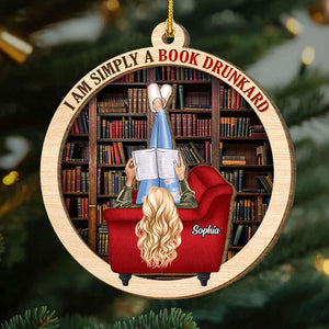 I'm Simply A Book Drunkard, Personalized Wood Ornament, Gifts For Book Lover - Ornament - GoDuckee