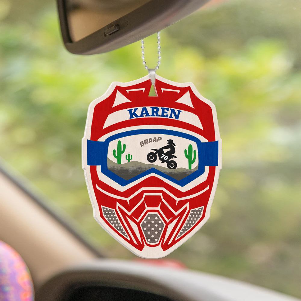 Braap Motocross Helmet Personalized Flat Car Ornament And Keychain Gift For Motocross Lovers - Ornament - GoDuckee