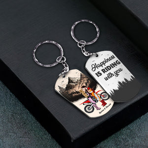 Happiness Is Riding With You, Couple Gift, Personalized Stainless Steel Engraved Keychain, Motor Couple Keychain 01TOTI111223PA - Keychains - GoDuckee