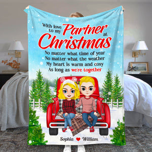 With Love To My Partner At Christmas, Couple Gift, Personalized Blanket, Christmas Gift - 05hudt171123hh - Blanket - GoDuckee