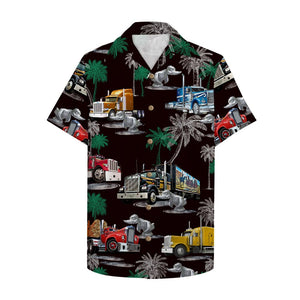 Grey Duck Truck Pattern Hawaiian Shirt, Aloha Black Shirt For Trucker 1-1acqn2607-tt - Hawaiian Shirts - GoDuckee