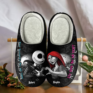 She Accepted All My Dark, He Sees All My Light, Couple Gift, Personalized Home Slippers, Horror Couple Home Slippers 02QHTI111223 - Shoes - GoDuckee