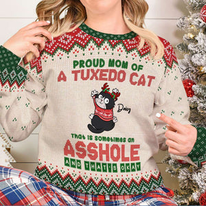 Proud Mom Of [Custom Quote] That Are Sometimes Assholes, Gift For Cat Lover, Personalized Knitted Ugly Sweater, Naughty Cat Sweater, Christmas Gift - AOP Products - GoDuckee