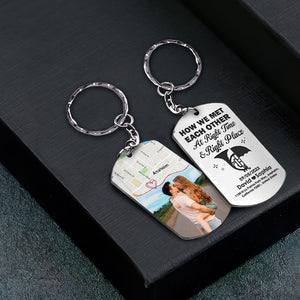 How We Met Each Other, Couple Gift, Personalized Stainless Steel Engraved Keychain, Custom Photo Couple Keychain 05HTTI011223 - Keychains - GoDuckee